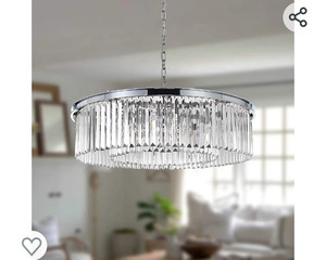 lot 52362 image: DSRJ HOME Modern Crystal Chandelier Pendant Chrome Raindrop Lighting Ceiling Light Fixture Lamp for Dining Room Bathroom Bedroom Livingroom entryway W22 Inch (Bulbs Included)