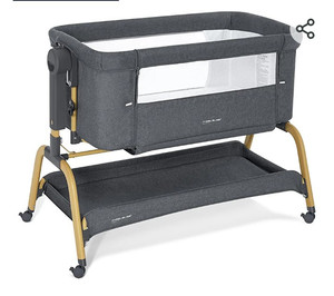 lot 52363 image: ANGELBLISS Baby Bassinet Bedside Sleeper, Easy Folding Portable Bassinet for Baby with Wheels, Adjustable Height, Included Mattress (Beige) DIFFERS from stock photo