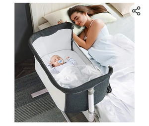 lot 52364 image: RONBEI Baby Bassinet Bedside Sleeper,Easy to Assemble Bassinets for BabyInfants, Dark Grey, Used