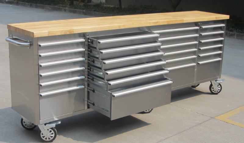 lot 1021 image: NEW 96 INCH 24 DRAWER 8 FT STAINLESS TOOL BENCH