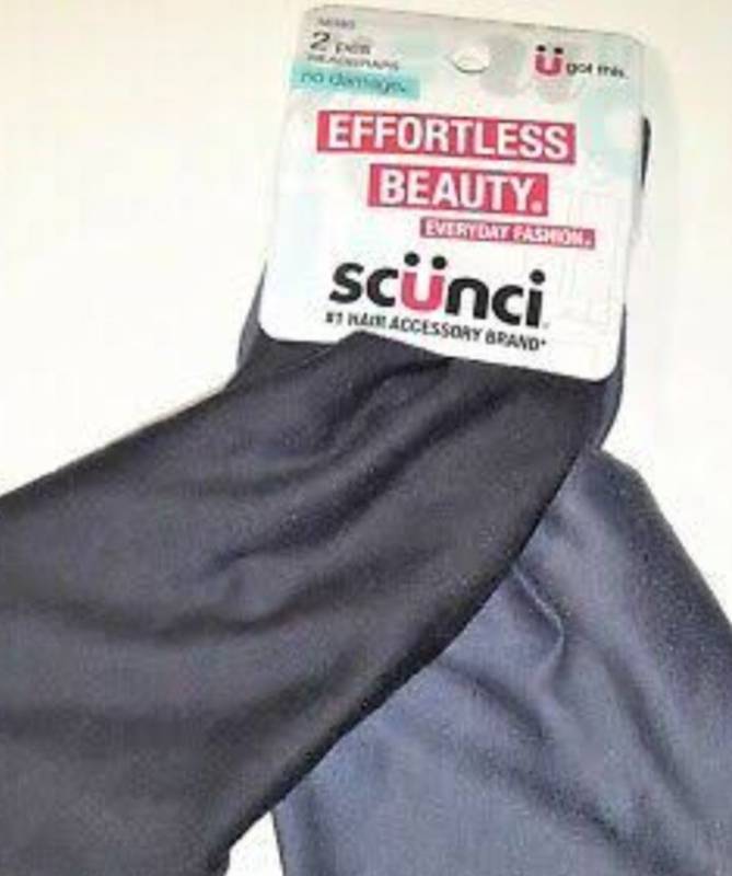 lot 500531 image: Scunci Effortless Beauty Wide Stretch Basic Headwraps, 2 pcs Gray and Black