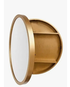 lot 30345 image: SDK Round Bathroom Mirror Cabinet, Bathroom Wall Storage Cabinet Mirror Medicine Cabinet with Slow-Close Wooden Frame 3 Level (Color  Gold, Size  50CM