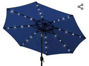 lot 30349 image: Blissun 9 ft Solar Umbrella 32 LED Lighted Patio Umbrella Table Market Umbrella with Tilt and Crank Outdoor Umbrella for Garden, Deck, Backyard, Pool and Beach (Navy Blue)