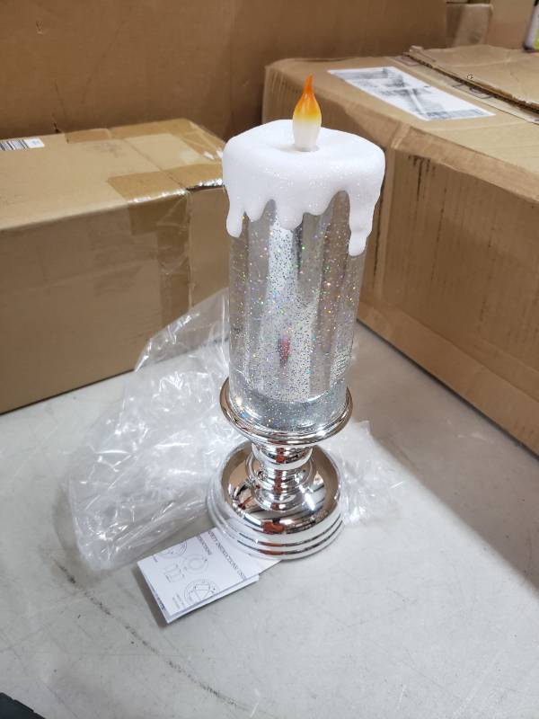 13 Battery Powered Illuminated Glitter Candle With Pedestal