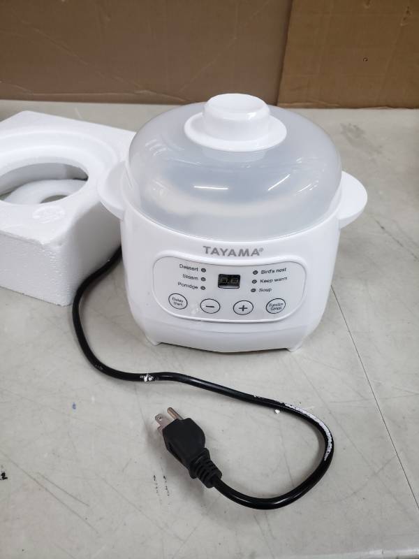 Tayama 1 Qt. White Mini Ceramic Stew Cooker With Pre-settings And