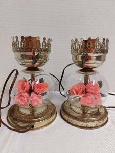 lot 39659 image: 2 Vintage Electric Glass Lamps, no Globes