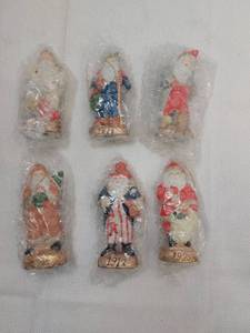 lot 39506 image: 6 Years of Santa. 1850, 1883, 1902, 1905, 1912, 1925 Hanging Ornaments