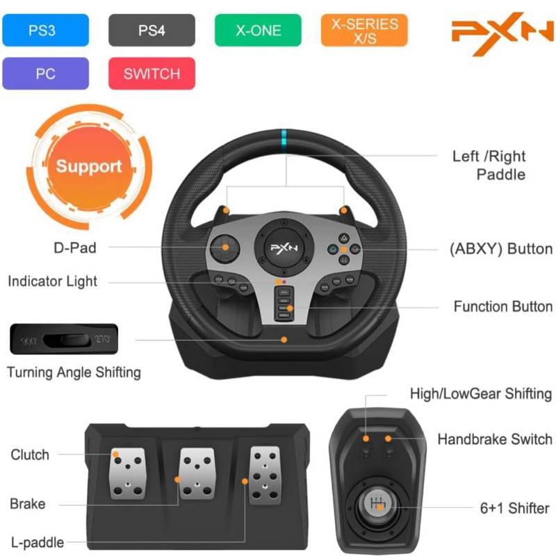 PXN Xbox Steering Wheel for PC V9 Gaming Steering Wheel 270/900