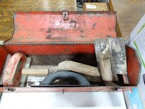 lot 30374 image: Metal Toolbox and Contents  Masonry Tools