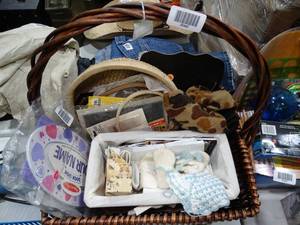 lot 30440 image: Basket of Craft Items and Religious items