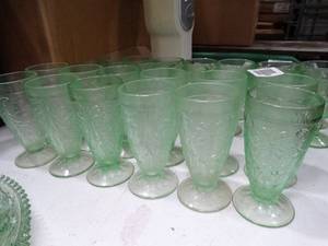 lot 30597 image: Lot of 12 Tall Desert Goblets - Chantilly Green Tiara Indiana Glass