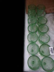 lot 30598 image: Lot of 14 Shorter Goblets - Chantilly Green Tiara Indiana Glass