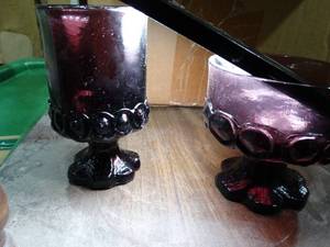 lot 30602 image: Vintage Lot of Purple Glass Tall and Short Goblets  Glasses