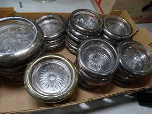 lot 30605 image: Large Lot of Plated Crystal Coasters and a Set of Woodmet