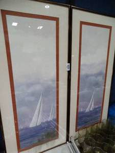 lot 30607 image: 2 Tall Framed Wall Art of Sail Boats