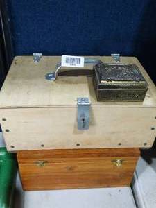 lot 30619 image: Lot of Wood and Metal Boxes  Wallets and Misc