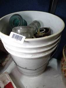 lot 30632 image: 5 Gallon Bucket of Glass and Ceramic Insulators