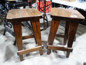 lot 30478 image: Two Unique 26 Tall Wood Stools  Nice Quality