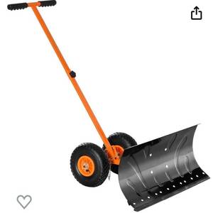 lot 32066 image: Outsunny Snow Shovel with Wheels, Snow Pusher, Cushioned Adjustable Angle Handle Snow Removal Tool, 29 Blade, 10 Wheels, Red (Retail $109.99)