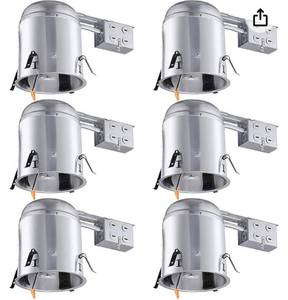 lot 32073 image: 4 Inch Remodel Recessed Light Housing, Air Tight IC Rated Aluminum Remodel LED Can, TP24 Connector Included for Recessed Lighting, UL Listed, Pack of 6 (Retail $68.99)