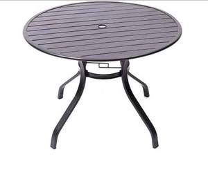 lot 32085 image: Patio Table Black Metal 36 inch Round with Umbrella Hole