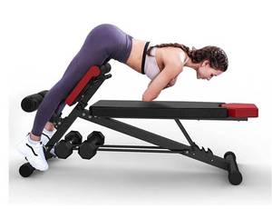 lot 32089 image: FINER FORM Multi-Functional Adjustable Weight Bench for Total Body Workout �� Hyper Back Extension, Roman Chair, Adjustable Ab Sit up Bench, Decline Bench, Flat Bench. Great Ab Workout Equipment (Retail $149.99)