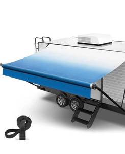 lot 32101 image: Kohree 16 Rv Awning Fabric Replacement, 19oz Durable Heavy Duty Weatherproof Anti-Fading Awning Fabric with Pull Strap, Outdoor Canopy for Camper, Trailer, Motorhome, Blue Fade, (Fabric 152) (Retail $124)