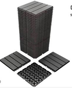 lot 32105 image: 36 sq. ft Plastic Interlocking Deck Tiles,36 Pack Patio Deck Tiles,12x12 Waterproof Outdoor Flooring All Weather Use, Patio Floor Decking Tiles for Porch Poolside Balcony Backyard,Dark Grey (Retail $124.99)