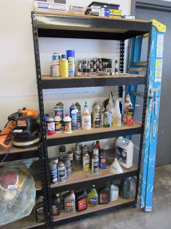 lot 1954 image: 36 X 18 5 Tier Metal Frame Shelf With Board Inserts