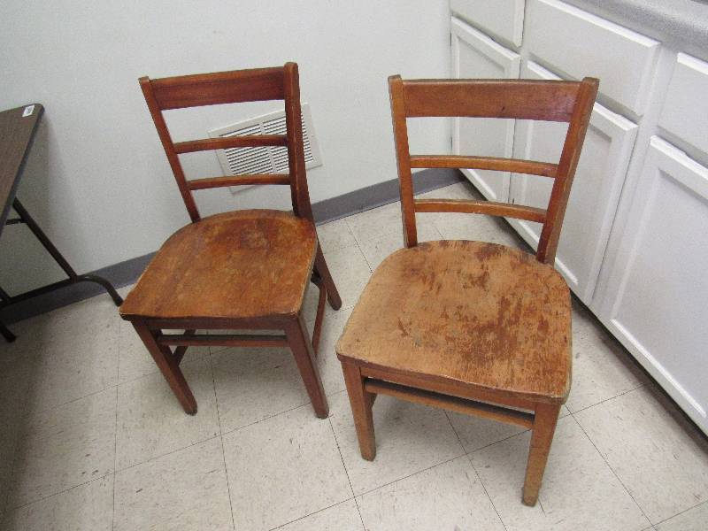 lot 2009 image: Pair Of Vintage Army Surplus Maple Chairs