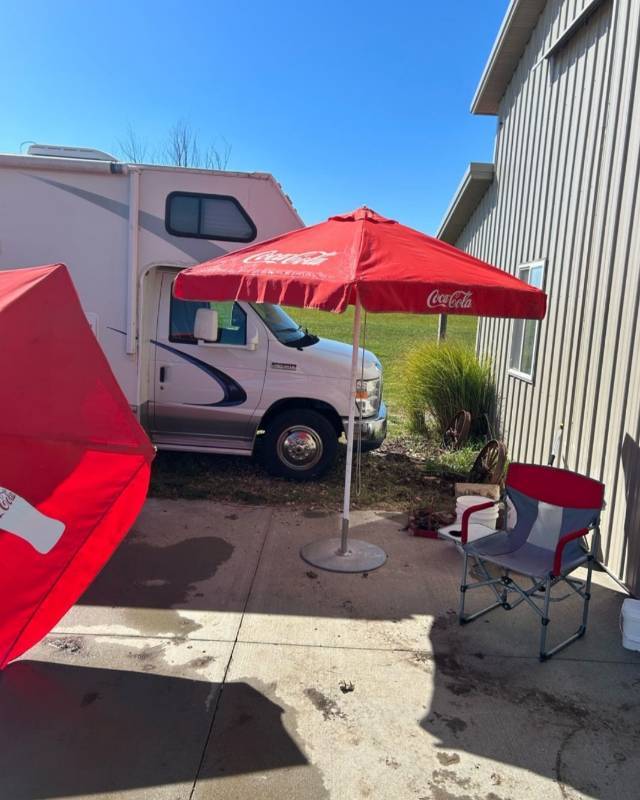 coca cola patio umbrella 7 1/2 Aluminum with Crank  Promotional Products & Display Solutions 1980s-1990s Coca-Cola patio umbrella from