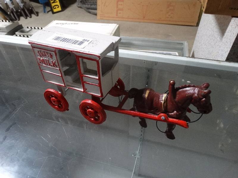 lot 464 image: cast iron horse drawn milk carriage