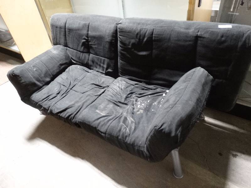 lot 475 image: black futon sofa w cushion