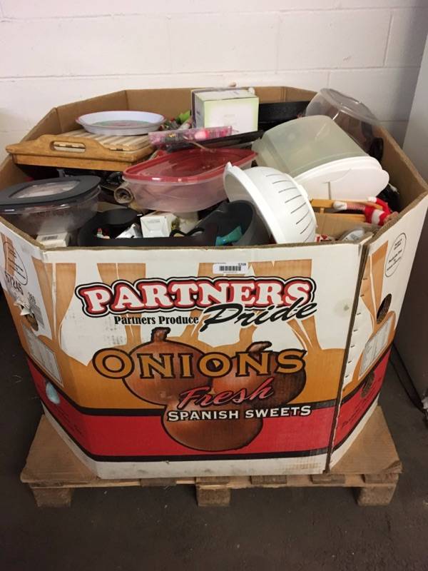 lot 1218 image: Gaylord with Large Quantity of Swap and Shop Random Items Gaylord not included bring your own bags or totes