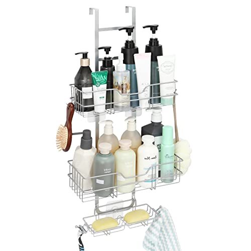 Over the Door Shower Caddy, 3-Tier Hanging Shower Organizer Shelf, Silver