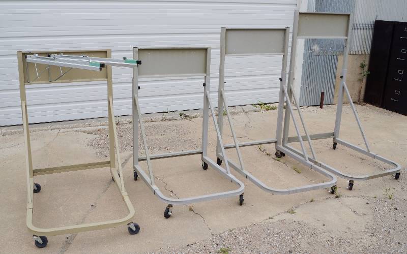 lot 4026 image: Lot of 4 Blue Print Hanging Racks - Adjustable heights - All hanger included - see photos