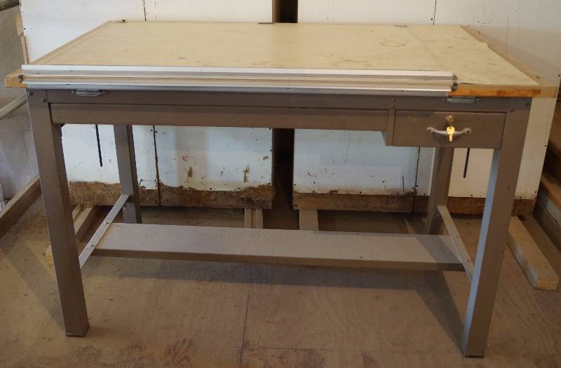 lot 2122 image: Awesome Vintage 5 Drafting Table - Adjustable w slide and locking drawer with key MUST SEE