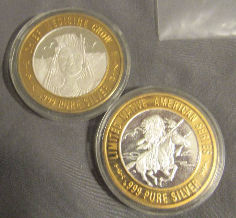 lot 7704 image: Lot of 3 - 1 oz. Pure Silver Coins .999 - Native American Series