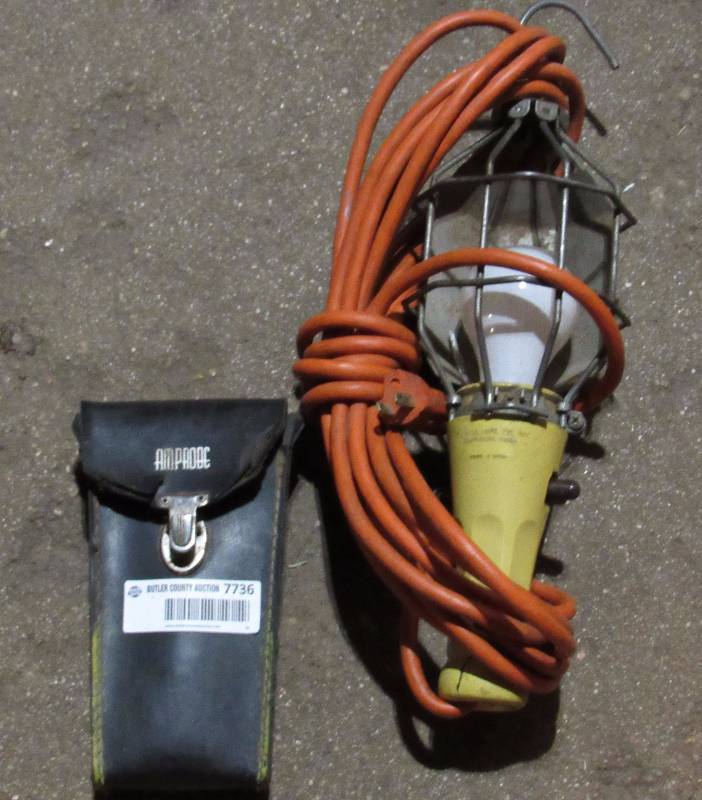 lot 7736 image: Drop Light for your shop and Amprobe Tester (with case)