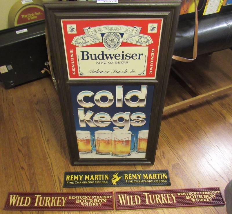 lot 7748 image: Budweiser Beer Sign and 3 drink traymats from a real bar