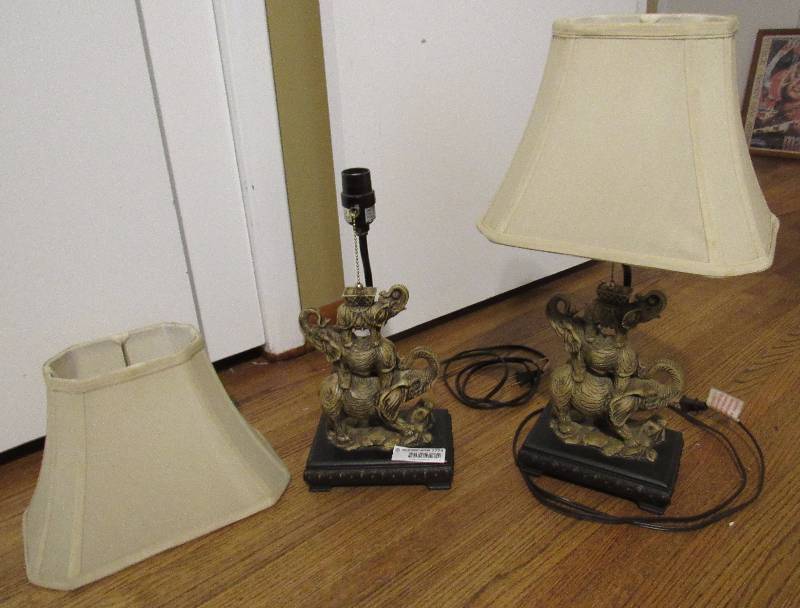 lot 7774 image: Set of two matching Elephant Lamps with shades - Very unique Great home dcor
