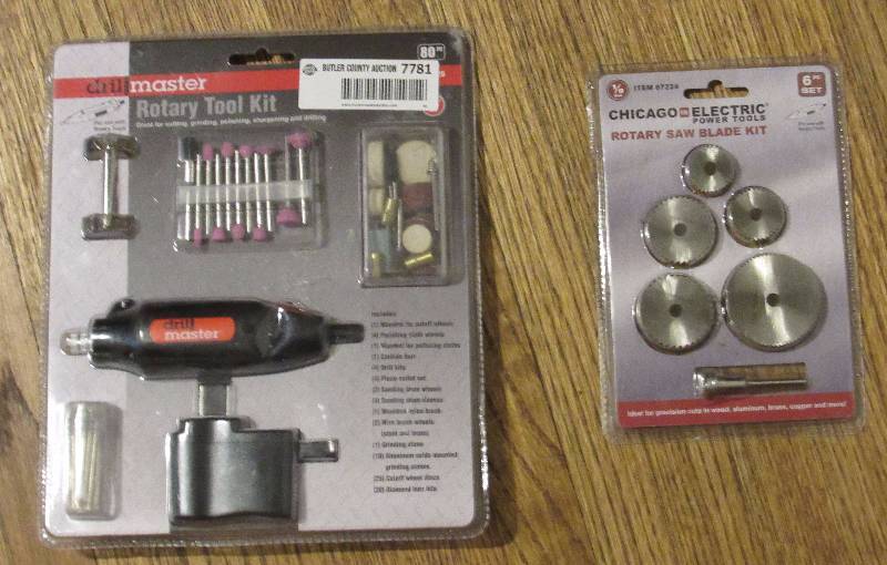 lot 7781 image: Rotary Tool Kit (Drill Master) & Rotary Saw Blade Kit  (Chicago Electric) - NEW IN PACKAGES