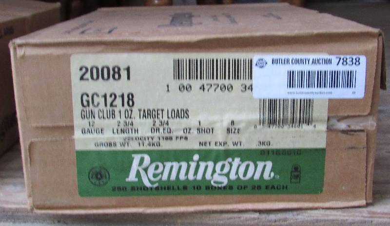 lot 7838 image: Remington - QTY 250 - Shot Shells - 10 boxes of 25 each. - 12 gauge 2-34 - Size 8