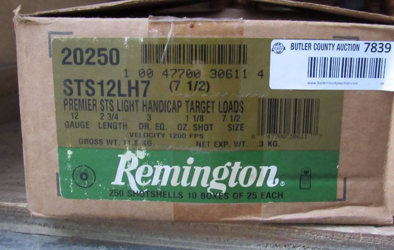 lot 7839 image: Remington - QTY 250 - Shot Shells - 10 boxes of 25 each. - 12 gauge 2-34 - Size 8