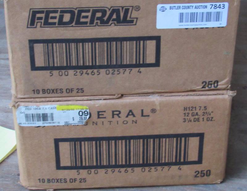lot 7843 image: Lot of 2 boxes - Shot Shells - FEDERAL - 12 gauge - 2-34 - size 7-12 - QTY 500