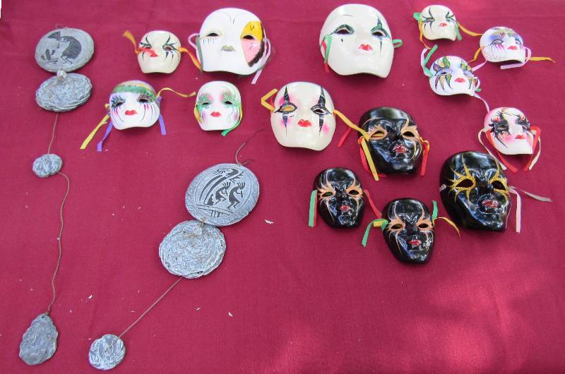 lot 7885 image: Lot of Mardi Gras Masks and Aztec Indian Artwork - neat lot of items