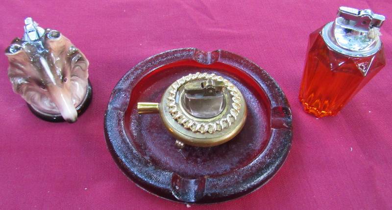 lot 7893 image: Lot of 3 Vintage Lighters and Vintage Ashtray - WOW