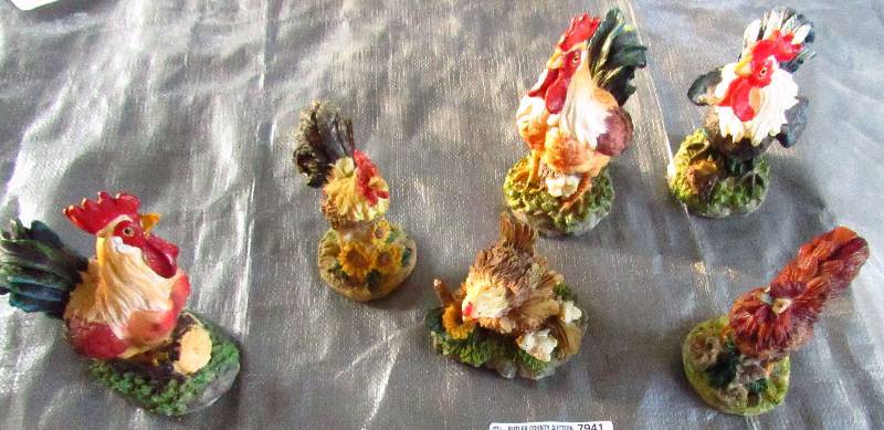 lot 7941 image: Lot of ChickenRooster figurines - Made of various materials -6  pieces - Great for the collector