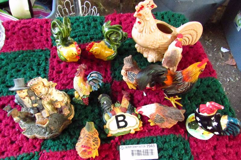 lot 7943 image: More Rooster Figurines (and one bride and groom figurine)