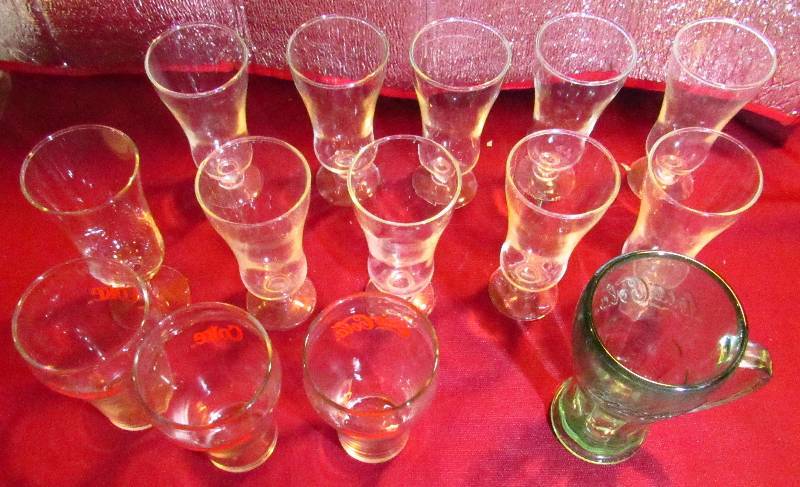 lot 2076 image: Lot of 14 Drinking Glasses including some Coca-Cola - see photo